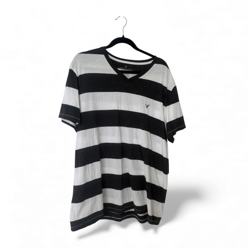 American Eagle Outfitters Black and Gray Striped Men's Shirt size XXL